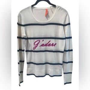 Christopher Fischer Cream and Navy Striped Cashmere‎ Sweater | Large